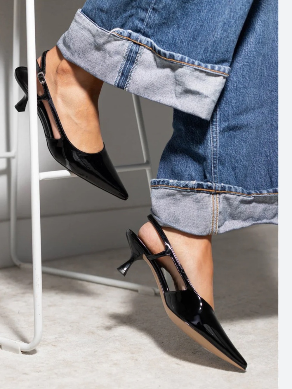 Steve Madden Black Patent Pointed Slingback Heels